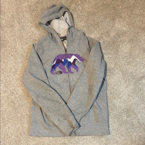 The North Face Gray Hoodie with Bear Graphic - Picture 1 of 2